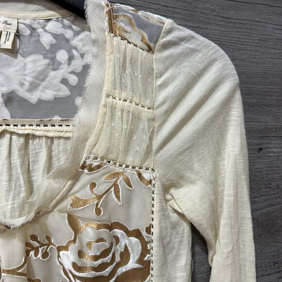 Meadow Rue Anthropologie Womens XS Blouse Beige Floral Long Sleeve - Picture 8 of 15